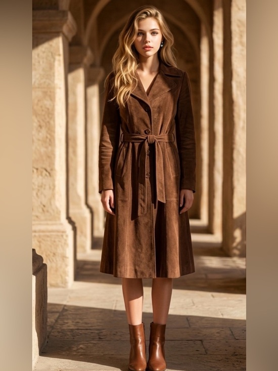 le chateau Jackets & Blazers - Vintage Y2K Le Chateau Brown Suede Trench Coat with Belt